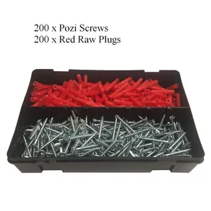 400 x Pozi Screws & Red Raw Fixing Plugs, Twin Thread 8 x 1.5" Countersunk