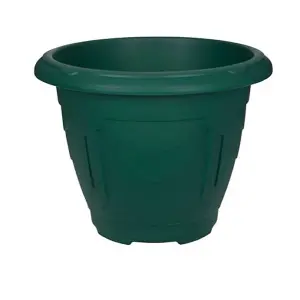 2 x Green Round Venetian Pot Decorative Plastic Garden Flower Planter Pot 24cm