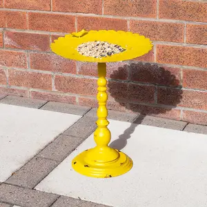 Small Yellow Bird Feeder - Weather Resistant Metal Freestanding Outdoor Garden Wild Bird Seed & Nut Feeding Station - H44 x 31.5cm