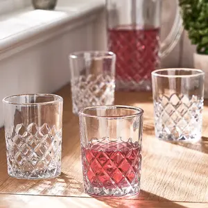 Set of 4 Vintage Luxury Style Diamond Cut Drinking Short Tumbler Glasses