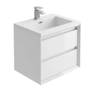 Luna White Wall Hung Vanity Unit & Basin Set (W)600mm (H)510mm