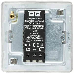 GoodHome Flat profile Single 2 way 200W Screwless Dimmer switch Silver 1 gang