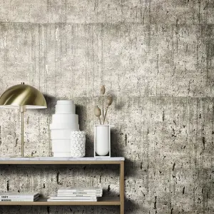 Galerie Earth Collection Grey Aged Concrete Metallic Texture Wallpaper Roll