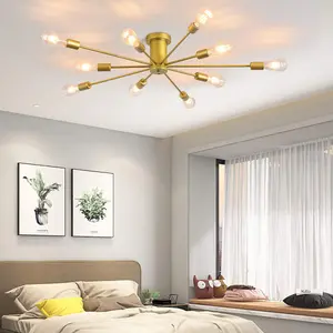 Garwarm 10 Lights Modern Sputnik Ceiling Chandelier Gold Industrial Ceiling Lamp