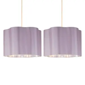 First Choice Lighting Set of 2 Blush Pink with Chrome Inner Scalloped Pendant Shades