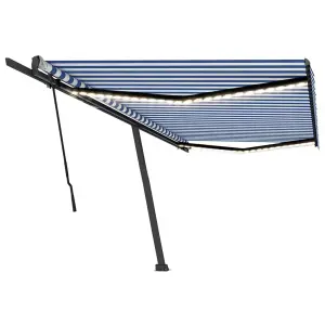 Berkfield Manual Retractable Awning with LED 500x300 cm Blue and White