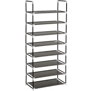 Shoe Rack - with 8 shelves, 60 x 136.5 x 29.5 cm - black