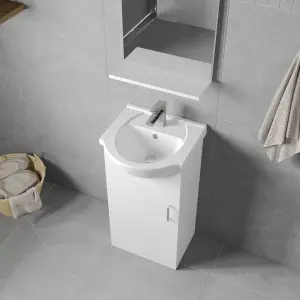 1 Door Bathroom Vanity Basin Unit with Round Basin - 450mm - Gloss White