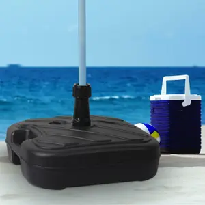 Black Adjustable Parasol Base - Outdoor Waterproof Sun Shade Weight Stand for Garden and Beach Fillable with Water or Sand