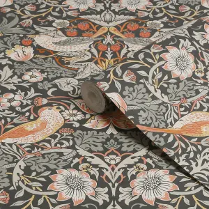 William Morris Gallery Collection Charcoal Strawberry Thief Smooth Wallpaper