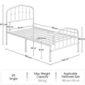 Yaheetech White 3ft Single Metal Bed Frame with Arched Headboard and Footboard