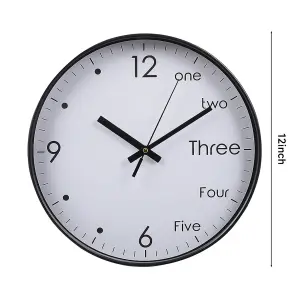 12 Inch Home Silent Plastic Round Wall Clock with Arabic Numerals