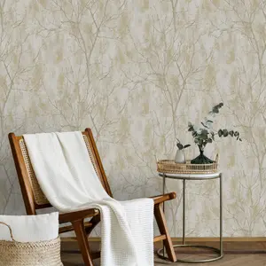 Grandeco Venetian Tree Textured Distressed Concrete Stone Wallpaper, Taupe