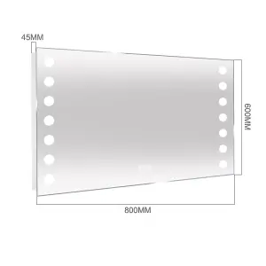 Modern Rectangular Lighted Bathroom Mirror Wall Mirror with Clock and Shaver Socket 800 x 600 mm