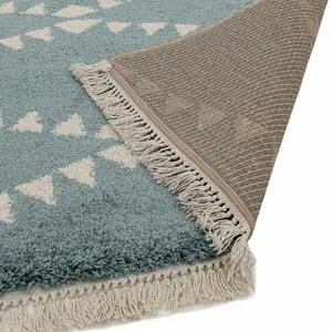 Blue Shaggy Geometric Kilim Luxurious Modern Moroccan Rug For Dining Room Bedroom & Living Room-160cm X 230cm