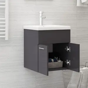 Berkfield Sink Cabinet High Gloss Grey 41x38.5x46 cm Engineered Wood