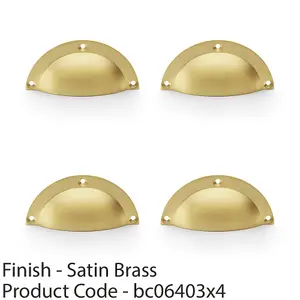 4 PACK - Half Moon Cup Handle - Satin Brass - 86mm Centres Solid Brass Shaker Drawer Pull