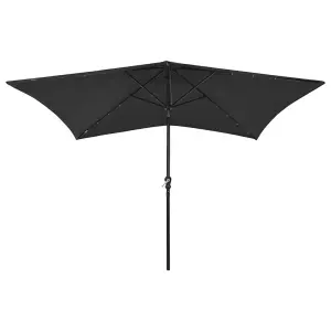 Berkfield Parasol with LEDs and Steel Pole Black 2x3 m