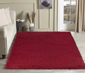 Modern Extra Large Small Soft 5cm Shaggy Non Slip Bedroom Living Room Carpet Runner Area Rug - Red 80 x 150 cm