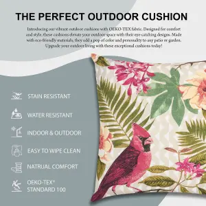 Pink Tropical Birds Outdoor Garden Cushion - 42 x 42cm