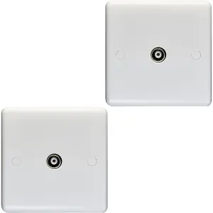 2 PACK 1 Gang Single TV Aerial Wall Face Plate - WHITE Female Coaxial Socket