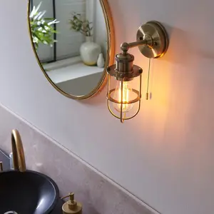 Luminosa Treviso Bathroom Metal Wall Lamp, Antique Brass Plate, IP44