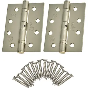 EAI - 4" Door Hinges & Screws G11 FD30/60  - 102x76x2.7mm Square - Satin Nickel Plated