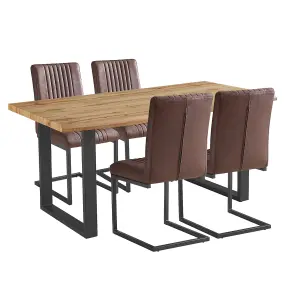 Hallowood Furniture Cullompton Large Dining Table (160cm) with 4 Brown Chairs