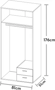 BASE Timeless Hinged 2 Door Wardrobe in White - Classic Design with Ample Storage - W81cm x H176cm x D51cm