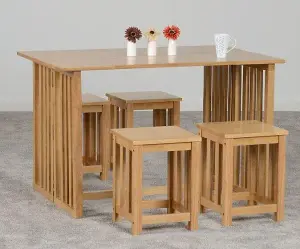 Richmond Extending Dining Set Oak Varnish Foldaway Dining with 4 Stools