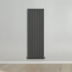 Vertical Anthracite Single Oval Panel Radiator (H)1800mm x (W)590mm, 6260 BTU.