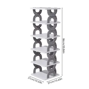 Grey 86cm H 6 Tier Foldable Plastic Shoe Rack