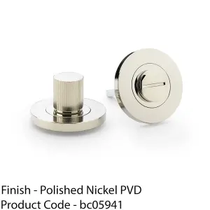 Modern Reeded Thumbturn & Release Lock - Lined Polished Nickel - Bathroom Door