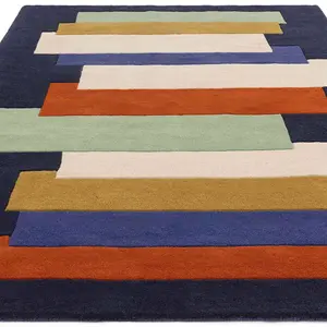 Handmade Modern Multi Geometric Wool Easy to Clean Rug for Living Room & Bedroom-120cm X 170cm