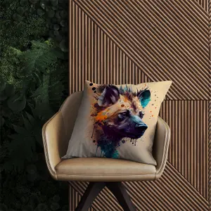 Hyena Face Splashart Light Background Outdoor Cushion 60cm x 60cm