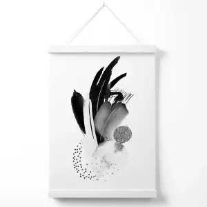 Black and White Abstract Watercolour Shapes Poster with Hanger / 33cm / White