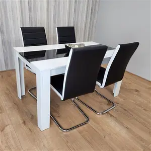 Dining Table And 4 Faux Leather Black White Padded Chairs High Gloss Wood Dining Kitchen Set Of 4 Metro Lane