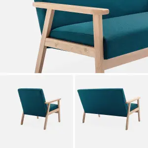 sweeek. Armchair and 2-seater sofa in hevea wood Isak set Petrol Blue 114x69.5x73 cm