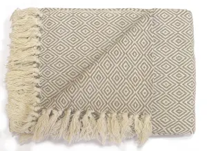 Rona 100% Cotton Throw Geomectric Tassel Blanket 127x152cm Natural