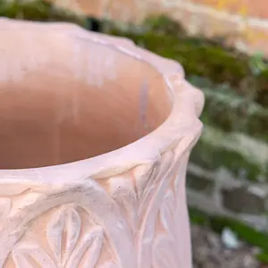 Primrose Textured Terracotta Round Patterned Planter In Dust Pink 48cm