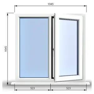 1045mm (W) x 1045mm (H) PVCu StormProof Casement Window - 1 RIGHT Opening Window -  Toughened Safety Glass - White