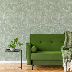 William Morris Misted Sage Acanthus Smooth Wallpaper