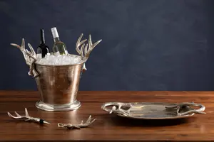 Interiors by Premier Aluminium Serving Tray, Dinner Tray  with Metallic Antler Handles, Christmas Kitchen Tray for Gatherings