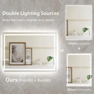 Costway 75 x 50 CM LED Bathroom Mirror Wall Mounted Rectangle Mirror wuth 3-Color Dimmable Lights