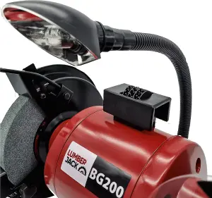 Lumberjack 200mm Bench Grinder Professional 550W Motor with LED Light Magnified Eye Shield & FREE Wire Wheel Included