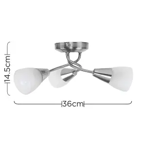 ValueLights Ricardo Modern 3 Way Brushed Chrome Ceiling Light Fitting with Frosted Glass Shades