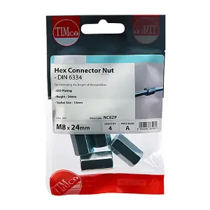 TIMCO Hex Connector Nuts DIN6334 Silver - M8