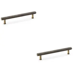 2 PACK - Knurled T Bar Pull Handle - Antique Brass - 160mm Centres Premium Drawer Door