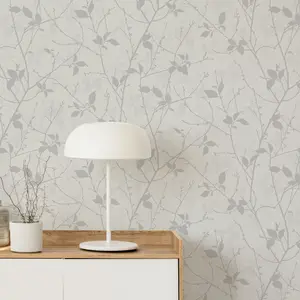 Boutique Belle White/Silver Leaves Wallpaper