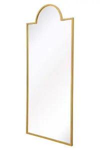 MirrorOutlet Fenestra Arched - Full Length Gold Modern Wall and Leaner Mirror 75" X 33" (190 x 85CM)